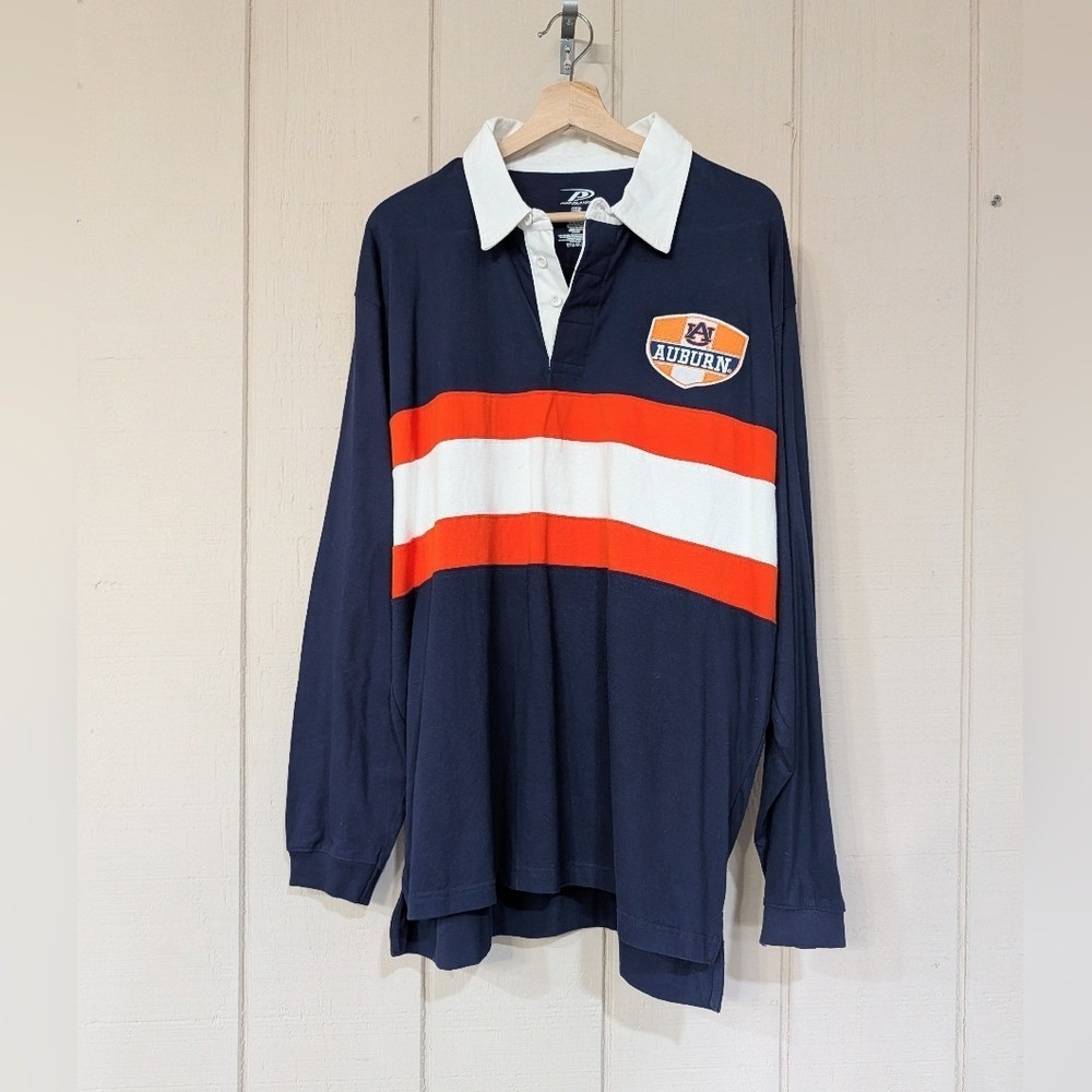 Pro Player Auburn University Striped Rugby Shirt  Mens‎ L Navy Orange Football